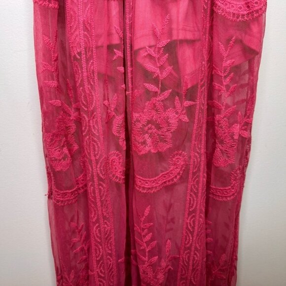 Honey Punch Pink Lace Romper Maxi Dress Size Small Plunging Neckline Feminine - Picture 9 of 15